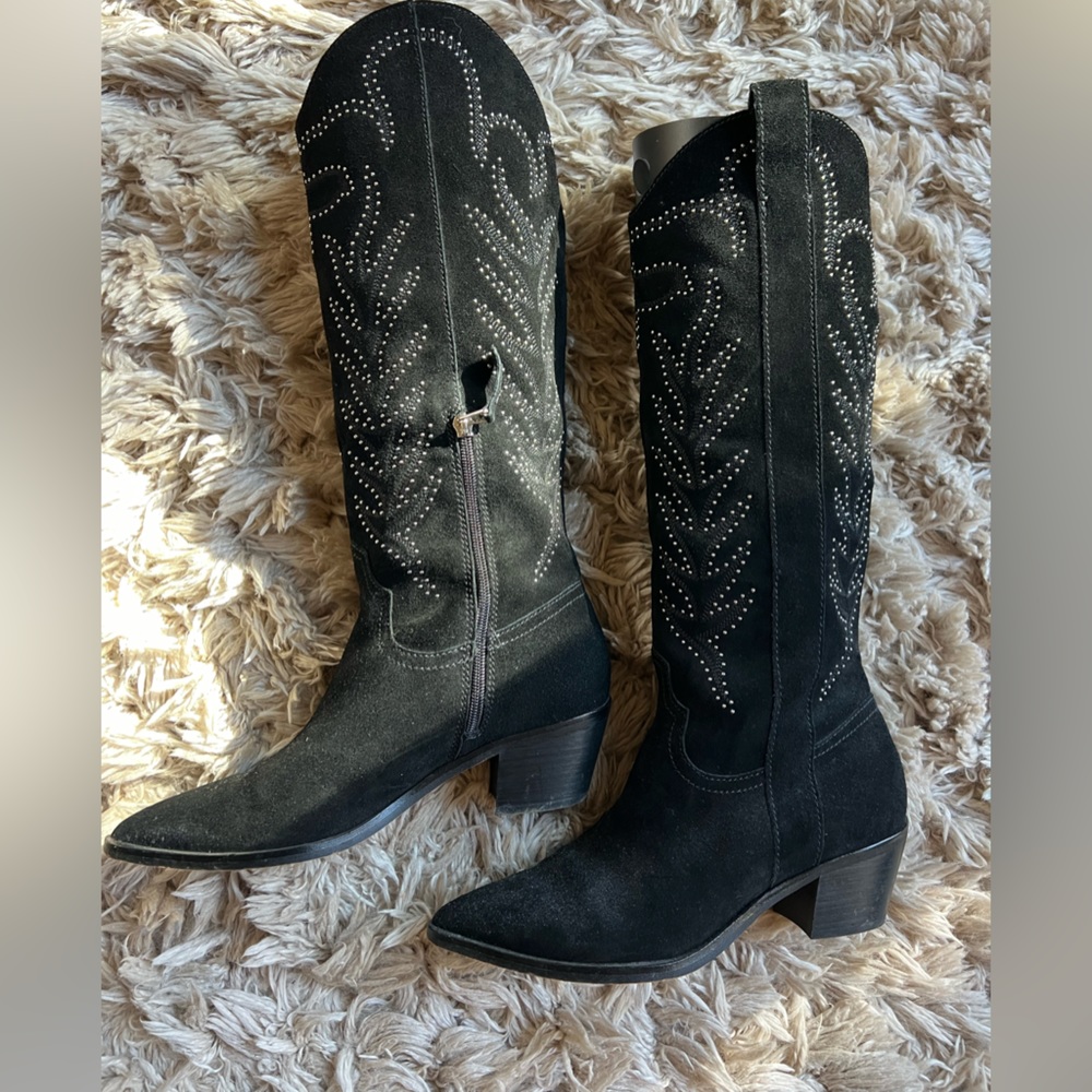 Dolce Vita Solei Black Suede Studded Western Cowboy Boot